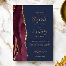 Moderne Burgundy Gold Agate Navy Blue Wedding