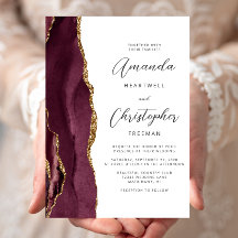 Moderne Burgundy Gold Agate Script Hochzeit