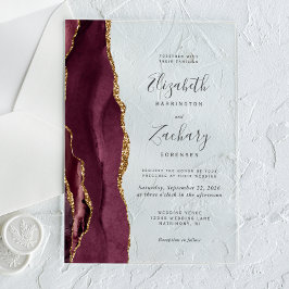 Moderne Burgundy Gold Agate Wedding Acryleinladungen