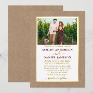 Moderne Burgundy Gold Kraft Wedding Einladung