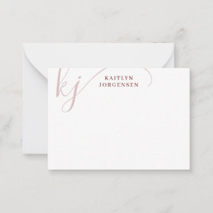 Moderne Burgundy Monogram Elegant Script Initials Mitteilungskarte