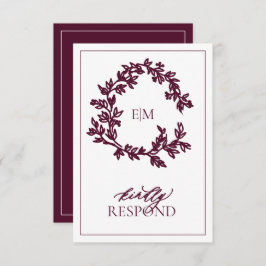 Moderne Burgundy Monogram Wedding RSVP Card