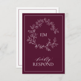 Moderne Burgundy Monogram Wedding RSVP Card