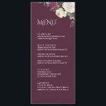 Moderne Burgundy Peonies Wedding Menu Card Menükarte<br><div class="desc">Die Hochzeitsmenükarte der modernen Peony Wedding Collection ist eine perfekte Ergänzung zu Ihrer Dekoration am Hochzeitstisch. Diese elegante Karte mit bordeauxrotem Hintergrund, bordeauxroten, weißen und cremefarbenen Rose verleiht Ihrer Hochzeit eine Touch der Eleganz. Der böhmisch inspirierte Schriftart fügt dem Design einen einzigartigen und stilvollen Flair hinzu und eignet sich somit...</div>