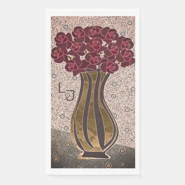Moderne Burgundy Rose Floral Vase Monogram Wedding Serviette (Vorderseite)