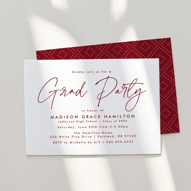 Moderne Burgundy Script Graduation Party Einladung (Von Creator hochgeladen)