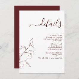 Moderne Burgundy Script-Hochzeitdetails - Einschli Begleitkarte