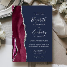 Moderne Burgundy Silver Agate Navy Blue Wedding