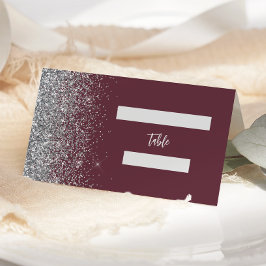 Moderne Burgundy Silver Glitzer Edge Wedding Platzkarte