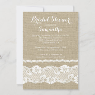 Moderne Burlap & Lace Bridal Dusche Einladung