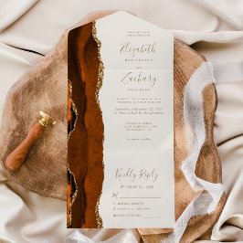 Moderne Burnt Orange Gold Agate Ivory Wedding All In One Einladung