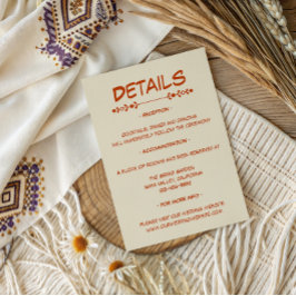 Moderne burnt-orange-Hochzeitsdetails Begleitkarte