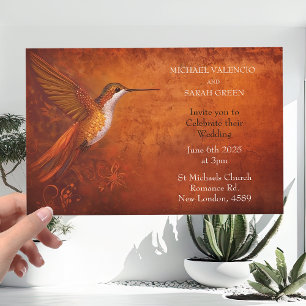Moderne Burnt Orange Hummingbird Hochzeitseinladun Einladung