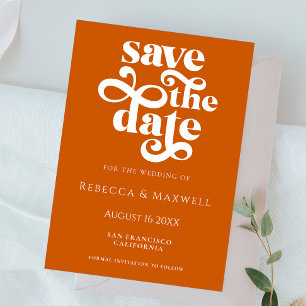 Moderne Burnt Orange Retro Typografie Hochzeit Save The Date