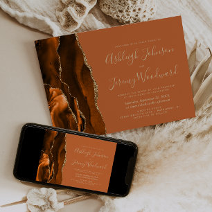 Moderne Burnt Orange Rust Gold Agate Hochzeit Einladung