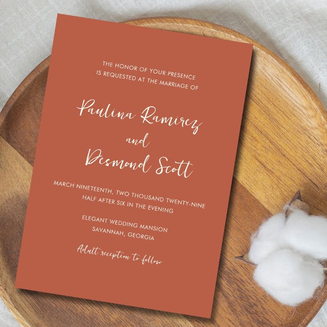 Moderne Burnt Orange Simple Wedding Einladung (Von Creator hochgeladen)