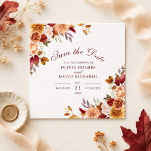 Moderne Burnt Orange Terracotta Wildblumen Hochzei Save The Date