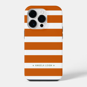 Moderne Burnt Orange und White Cabana Streifen iPhone 14 Pro Hülle