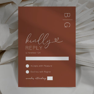 Moderne Burnt Orange Wedding RSVP Card Karte