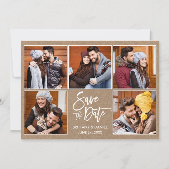 Moderne Bürstenschrift 5 Foto Kraft Save The Date (Vorderseite)