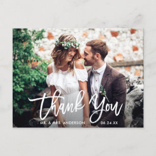 Moderne Bürstenschrift Hochzeit Foto Danke Wht Postkarte