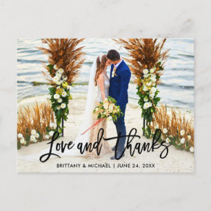 Moderne Bürstenschrift Hochzeit Liebe und Dank Postkarte