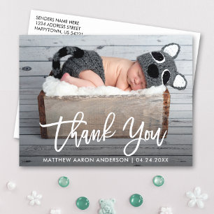 Moderne Bürstenschrift Neue Baby Dankeschön Weiß Postkarte