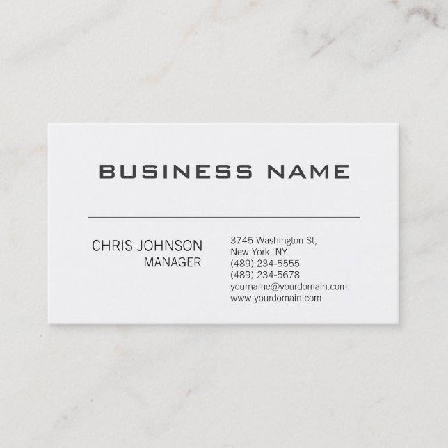 Moderne Business Card des White Contemporary Manag Visitenkarte (Vorderseite)