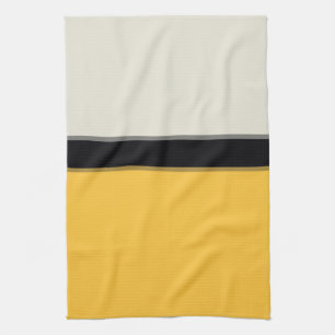 Moderne Butter Gelb Silbergraue schwarze Streifen Geschirrtuch
