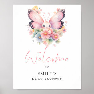 Moderne Butterfly Florals Begrüßungsdusche Poster