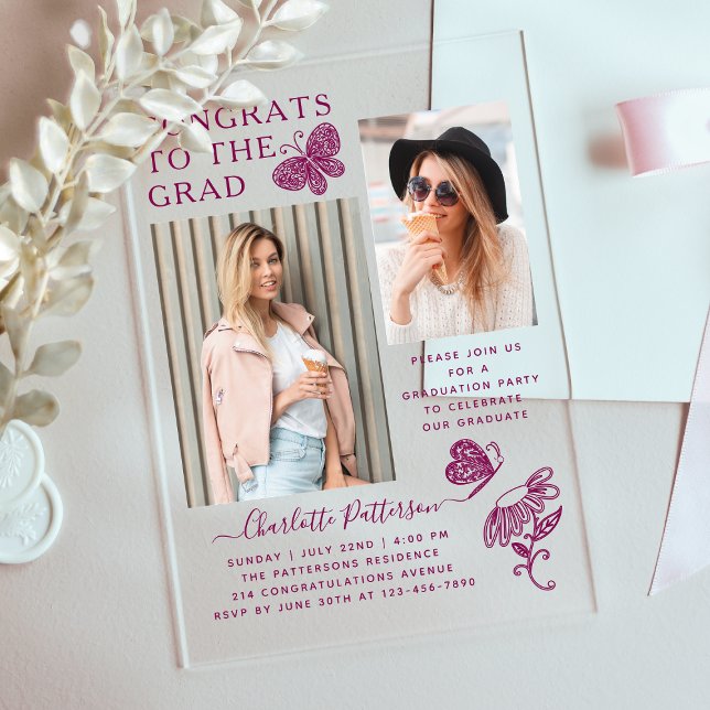 Moderne Butterfly Foto Graduation Party Acryleinladungen (Von Creator hochgeladen)