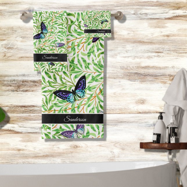 Moderne Butterfly Stilvolle Blue Monogram Badhandtuch Set (Von Creator hochgeladen)