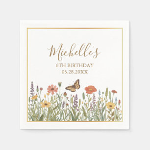 Moderne Butterfly und Wildblumen-Geburtstagsfeier Serviette