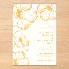 Moderne buttergelbe Blütenhochzeit Acryleinladungen