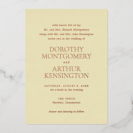 Moderne buttergelbe Hochzeit Folieneinladung