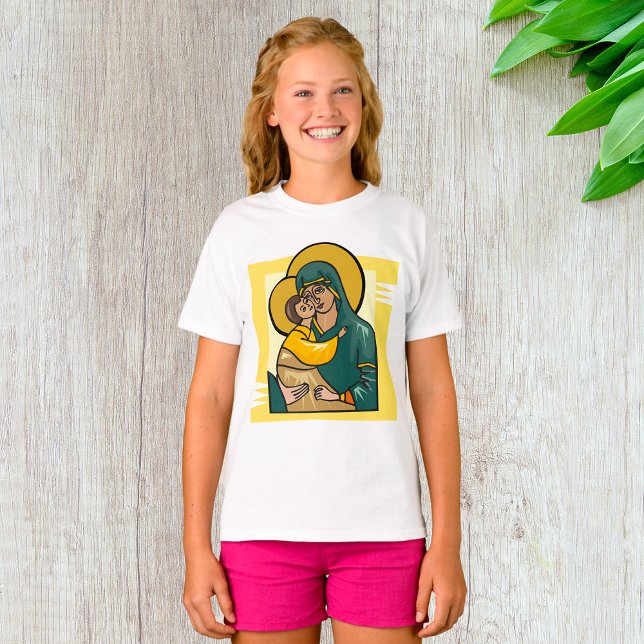 Moderne byzantinische Jungfrau Mary and Child Reli T-Shirt (Von Creator hochgeladen)
