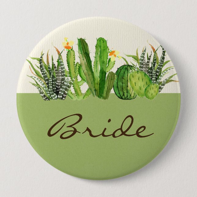 MODERNE CACTUS FLORAL GARDEN WATERCOLOR BRIDE BUTTON (Vorderseite)