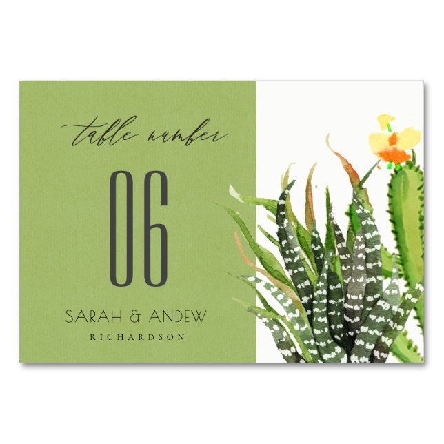 MODERNE CACTUS FLORAL GARDEN WATERCOLOR TISCHNUMMER (Vorderseite)