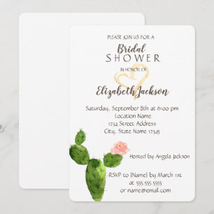 Moderne Cactus Gold Glitter Herz Brautparty Einladung