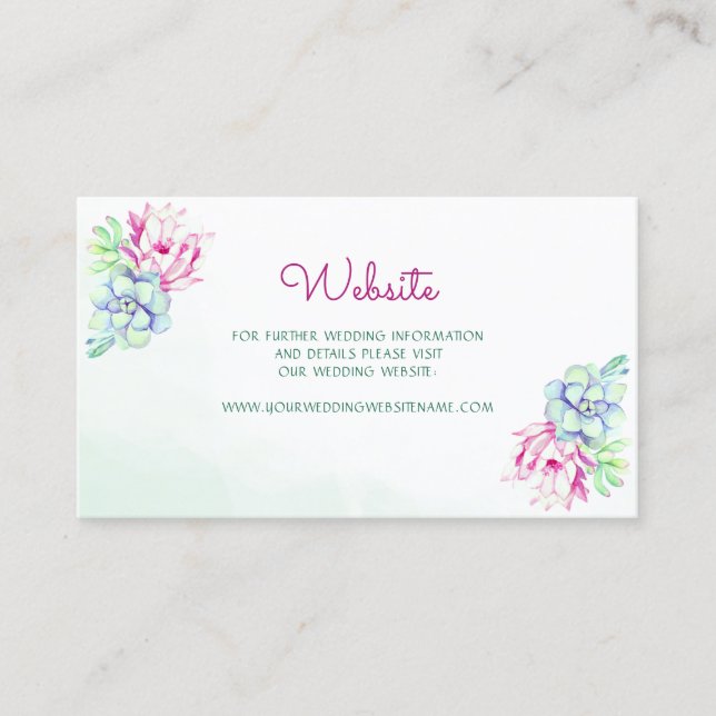 Moderne Cactus succulents Wedding Website Card Visitenkarte (Vorderseite)