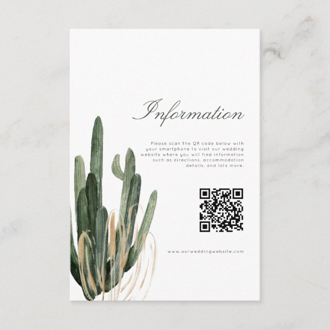 Moderne Cactus Wedding Information QR Code Karte (Vorderseite)