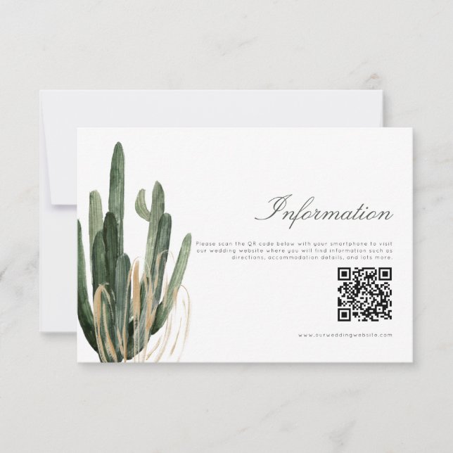 Moderne Cactus Wedding Information QR Code Karte (Vorderseite)