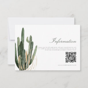 Moderne Cactus Wedding Information QR Code Karte