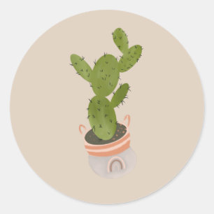 Moderne Cactus-Zimmerpflanze Handgezeichnetes Desi Runder Aufkleber