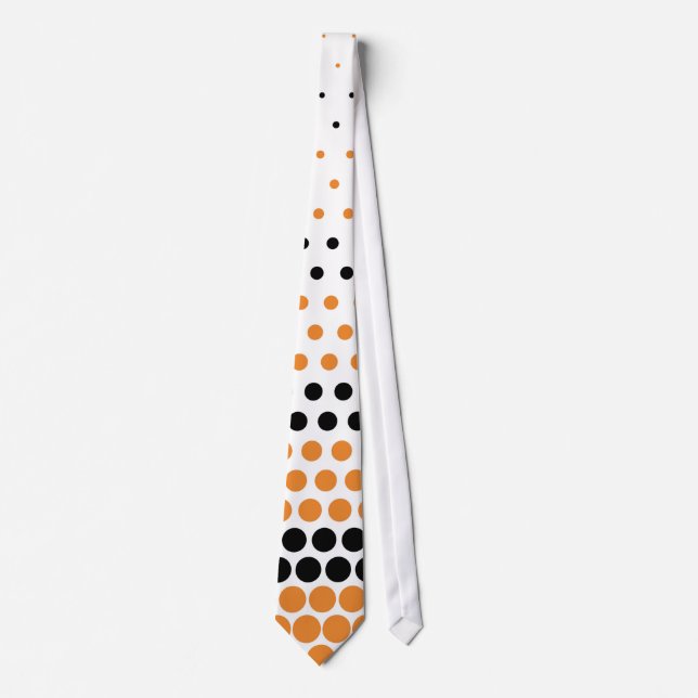 Moderne Cadmium Orange und Black Polka Dot Krawatte (Vorderseite)