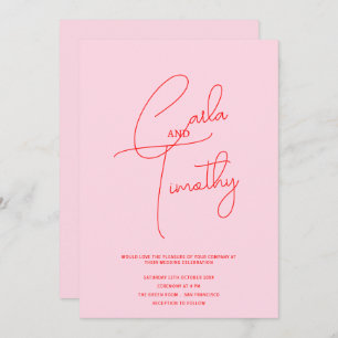 Moderne Caligraphie Script Red Pink Wedding Einladung