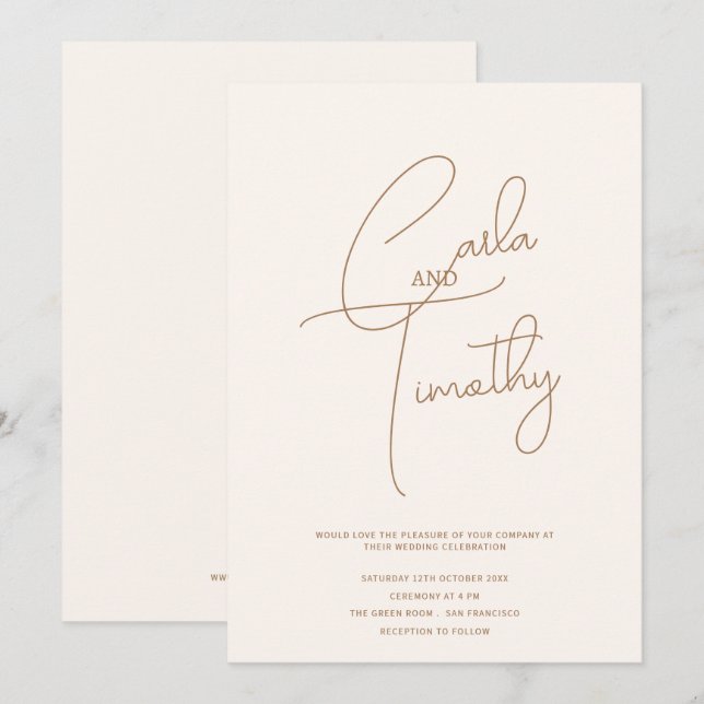 Moderne Caligraphie Script Red Pink Wedding Einladung (Vorne/Hinten)
