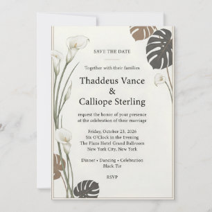 Moderne Calla-Lilie und Monstera-Blatt-Hochzeit Einladung