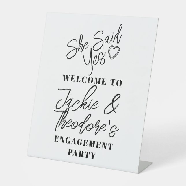 Moderne Calligrafy Engagement Party Welcome Pedest Sockelschild (Vorderseite)
