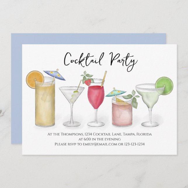 Moderne Calligraphie Cocktails Getränke Aquarell S Einladung (Vorne/Hinten)